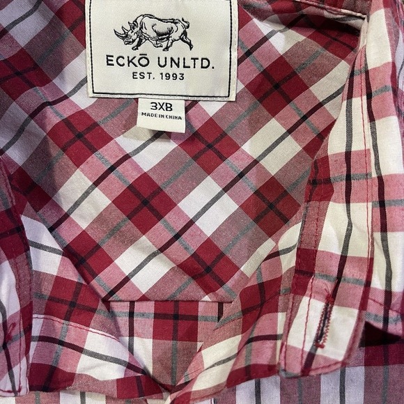 ECKO UNLTD unlimited Button-Up Shirt Short Sleeve Plaid Size 3XB Red/Black/White - Picture 3 of 7